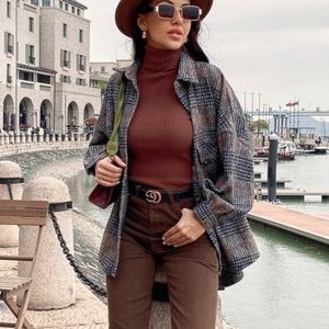 Plaid oversized boyfriend fit jacket coat black